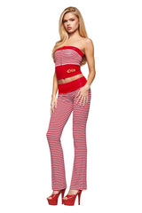 BLARE ZIP BOOB TUBE - RED AND BLUE STRIPE