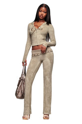 BLARE STUDDED TERRY PANT - STONE