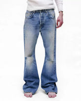 Erd25ss melancholic rich second-generation washed, worn, cut, damaged, mud dyed, slightly flared, loose jeans