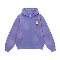 Foreign Trade Fashion Vale Retro Printed Coat High Street Trendy Casual Hip Hop Fashion Men's and Women's Hooded Cardigan Sweatshirt (5)