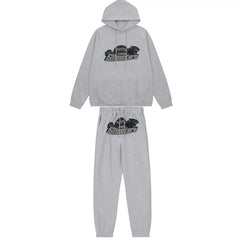 American tide trapstar blue gray tiger head gradient towel embroidered men's and female couple sweater trousers casual set (3)