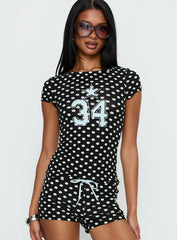 Elacie Graphic Baby Tee Black Polka Dot
