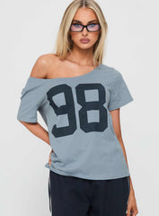 Stayback Wide Neck Graphic Top Blue
