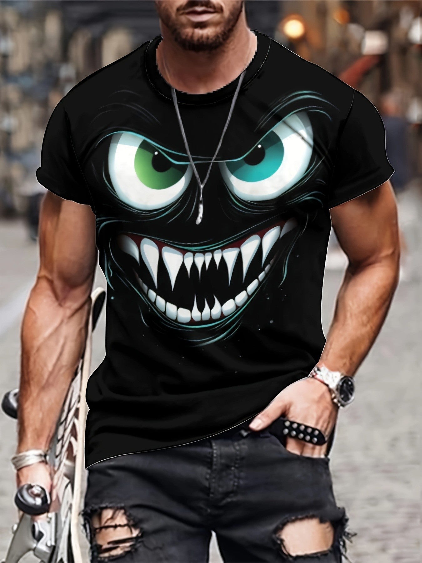 Mens Ethnic-Style Printed Crew-Neck Short-Sleeve T-Shirt (2)