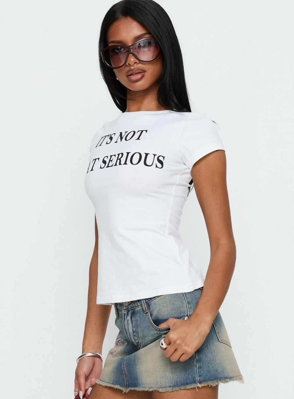 It's Not That Serious Graphic Baby Tee White / Black