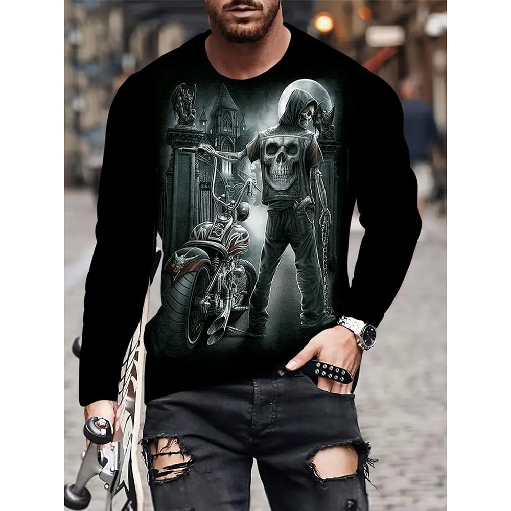Retro Men's T-shirt 3D Printed Street Hip-hop Loose Crew Neck Casual Long Sleeve (1)