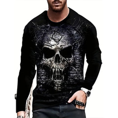 Retro Men's T-shirt 3D Printed Street Hip-hop Loose Crew Neck Casual Long Sleeve (1)
