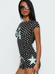 Elacie Graphic Baby Tee Black Polka Dot