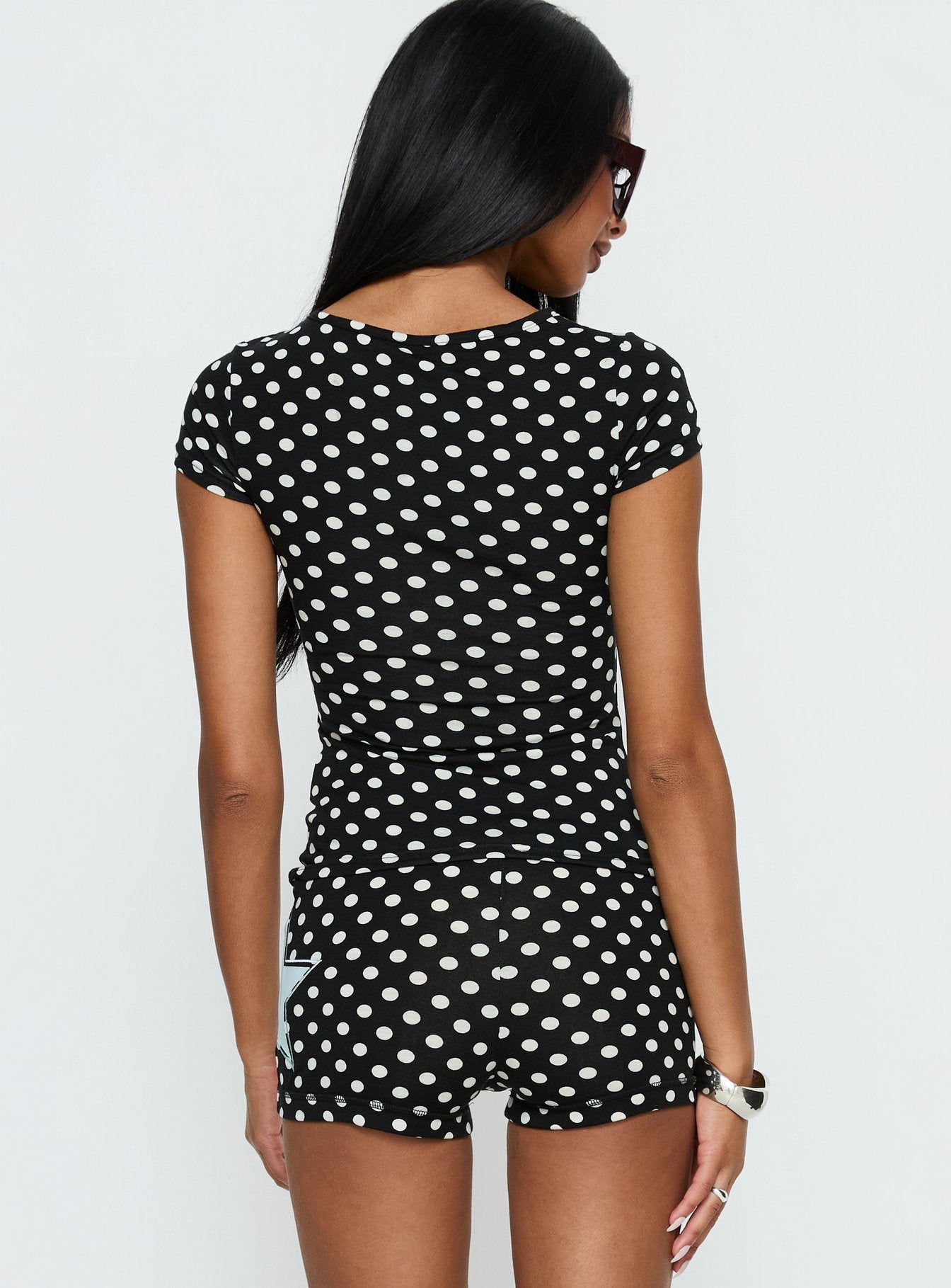 Elacie Graphic Baby Tee Black Polka Dot