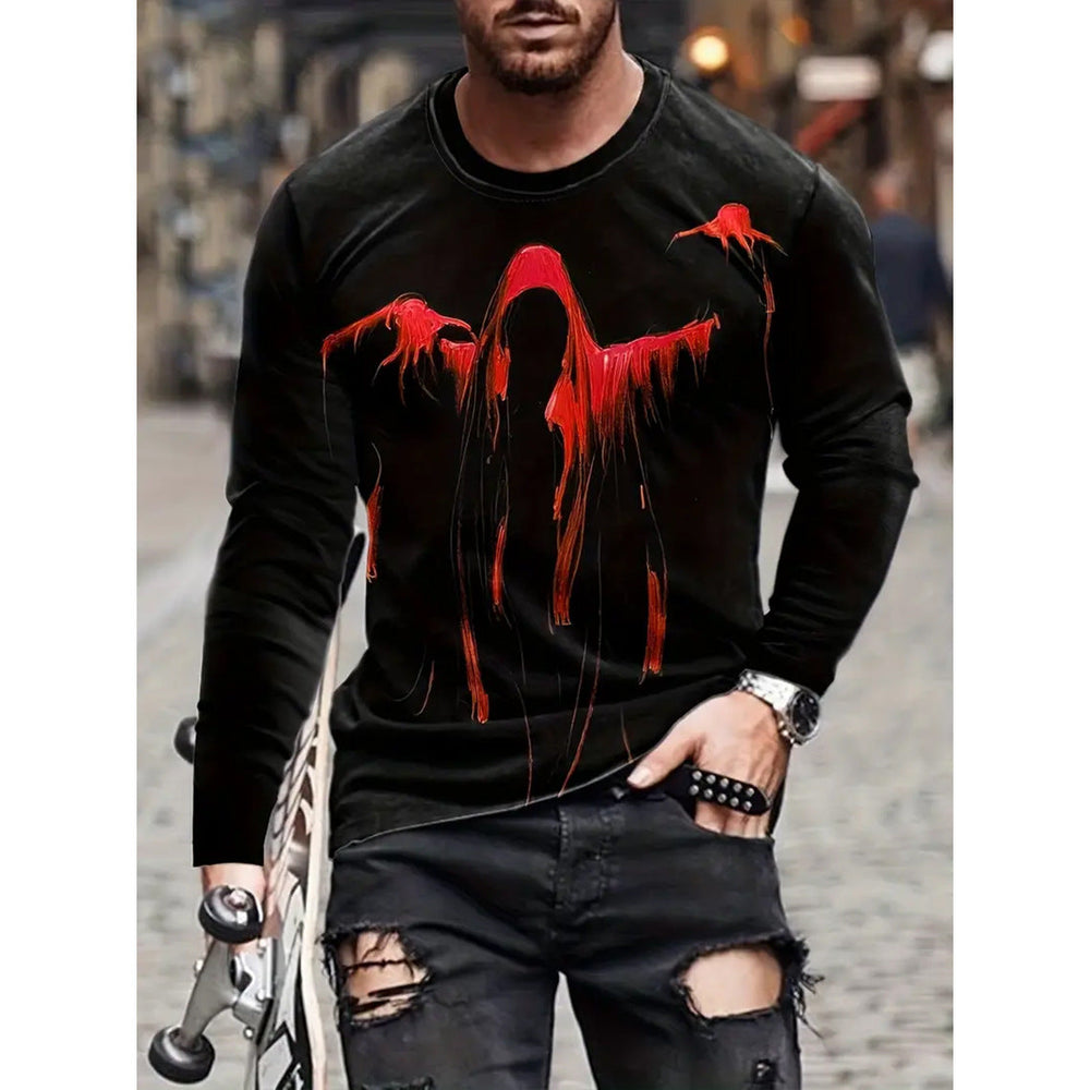 Retro Men's T-shirt 3D Printed Street Hip-hop Loose Crew Neck Casual Long Sleeve (1)