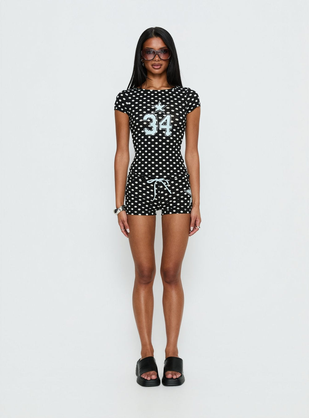 Elacie Graphic Baby Tee Black Polka Dot