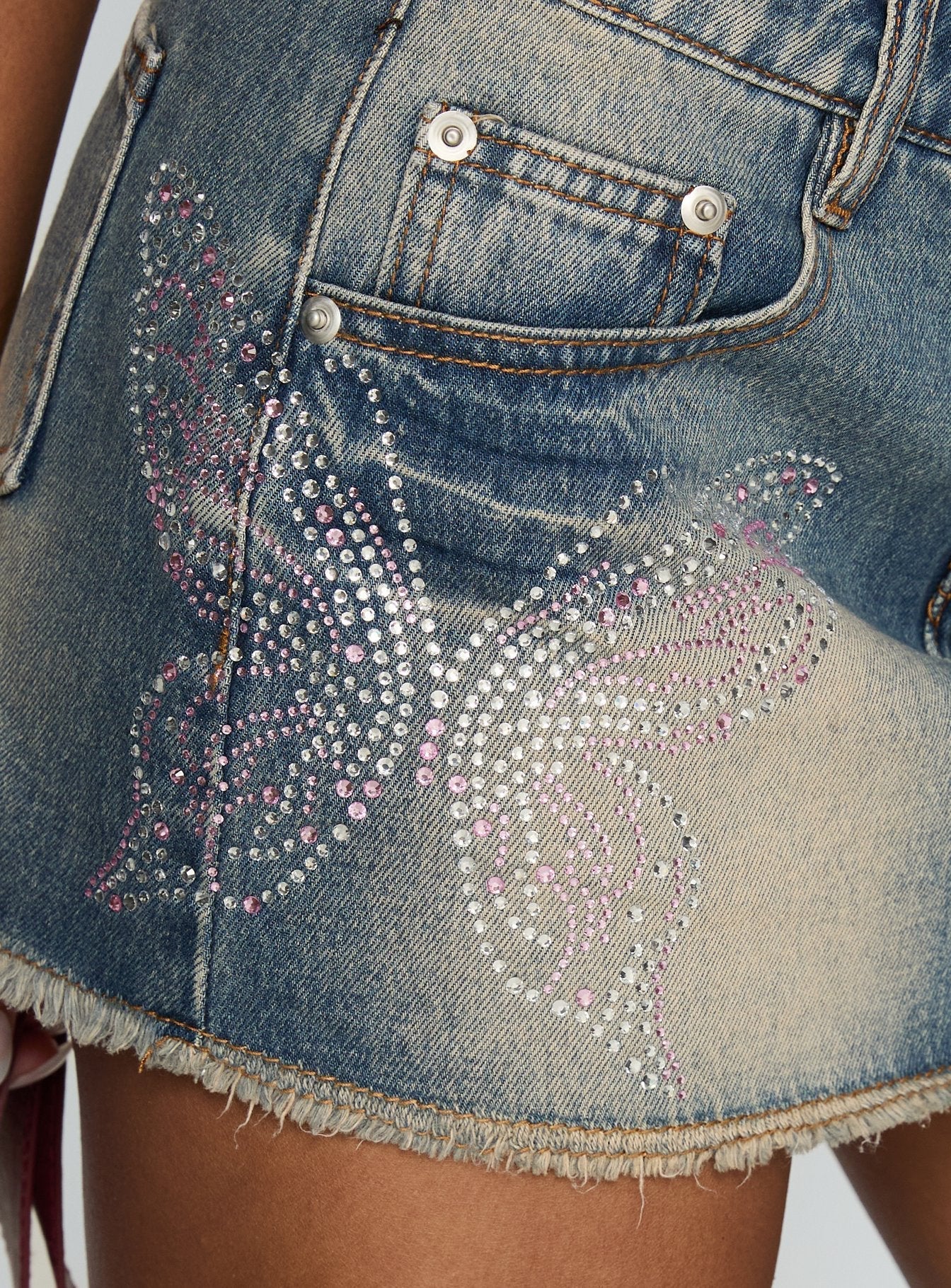 Second Guessing Butterfly Diamante Skort Blue