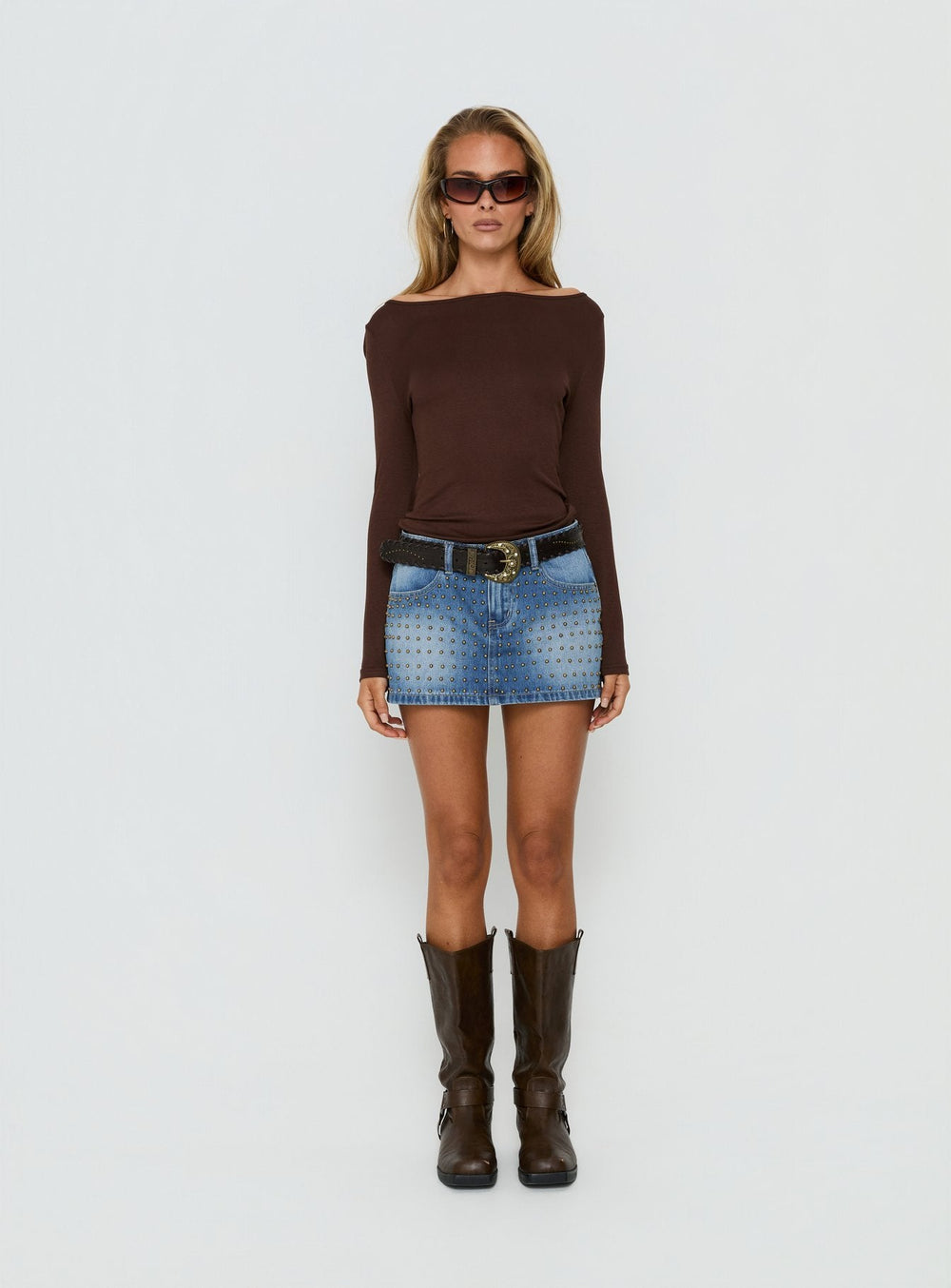 Go Girl Low Rise Studded Mini Skort Mid Blue