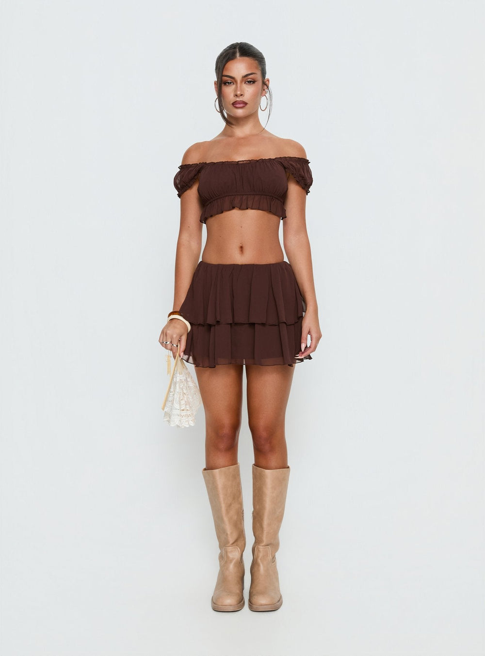 Ackee Tiered Mini Skort Brown