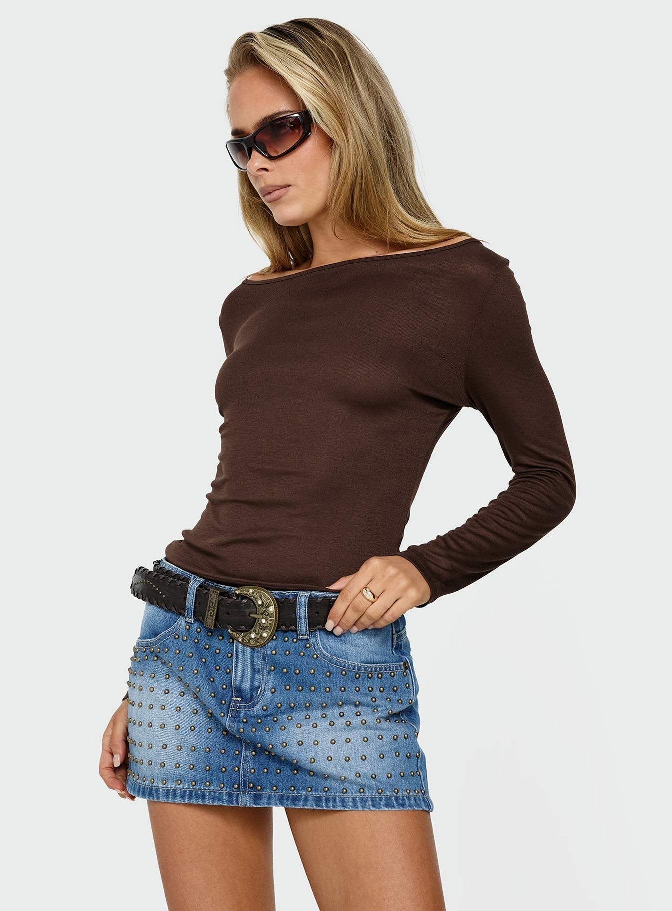 Go Girl Low Rise Studded Mini Skort Mid Blue