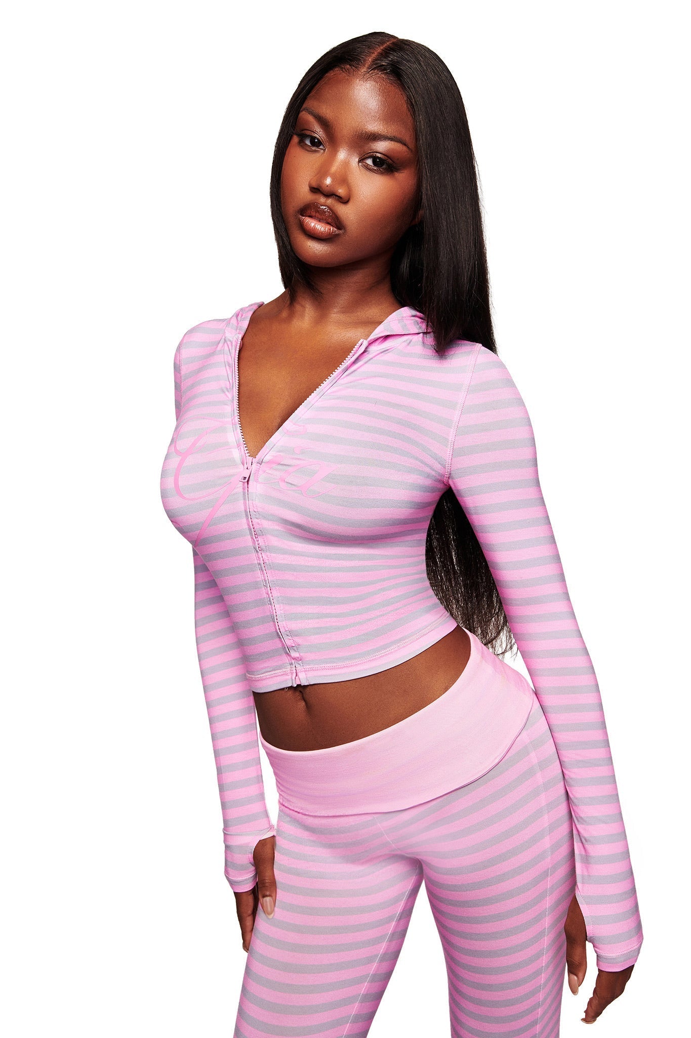 BLARE FOLDOVER TRACKPANT - LIGHT PINK STRIPE