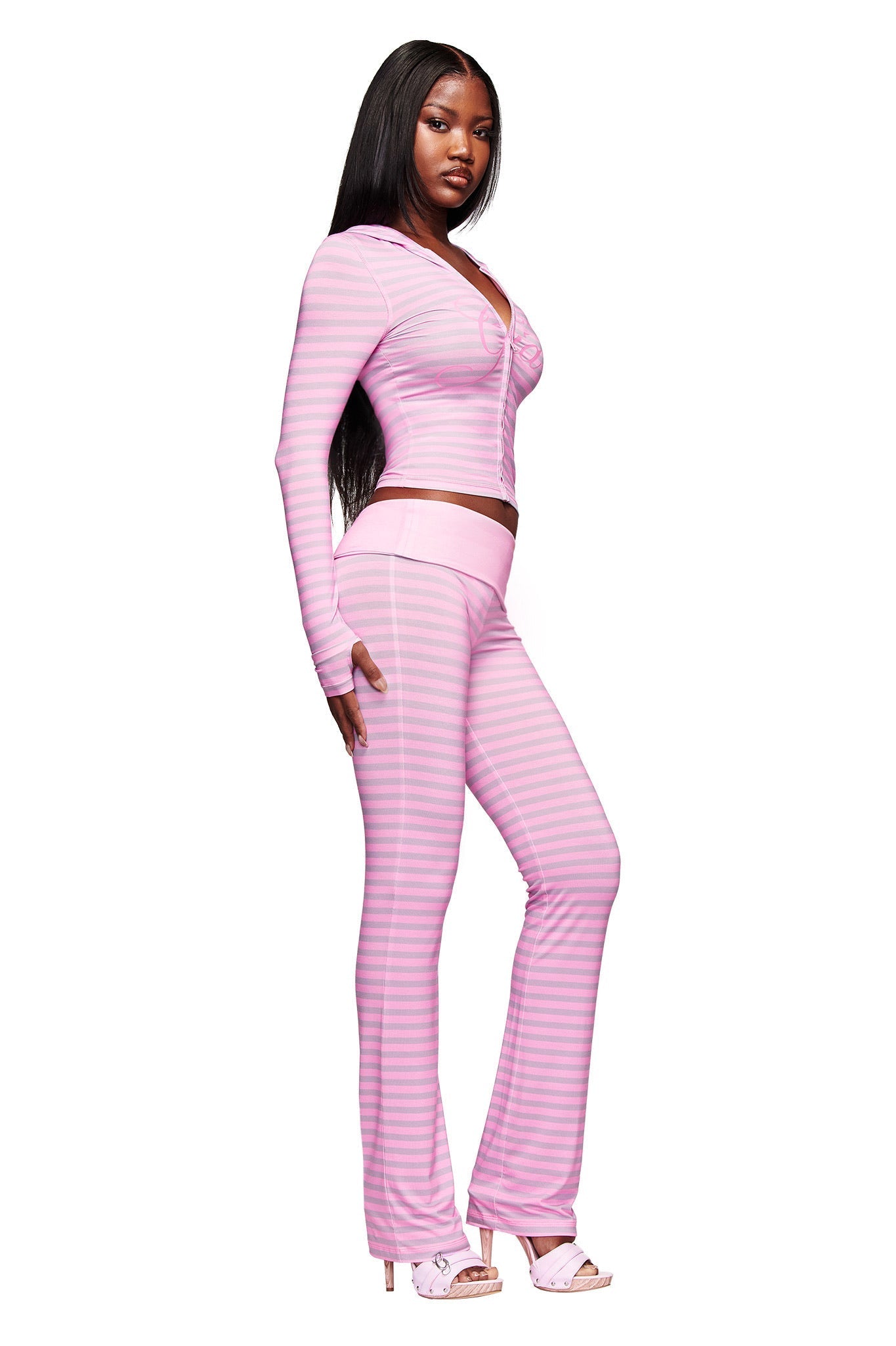 BLARE FOLDOVER TRACKPANT - LIGHT PINK STRIPE
