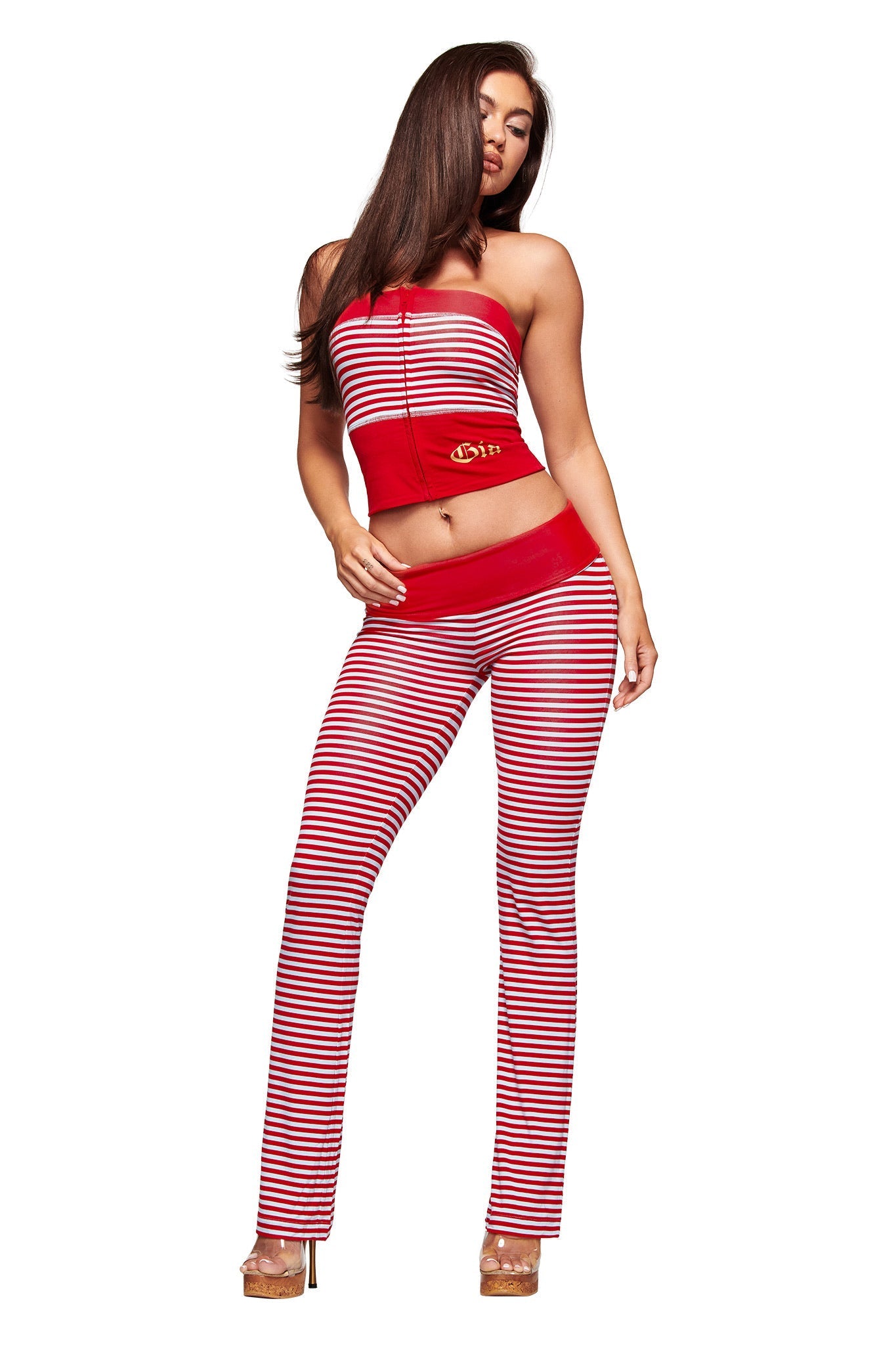 BLARE ZIP BOOB TUBE - RED AND BLUE STRIPE
