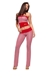 BLARE ZIP BOOB TUBE - RED AND BLUE STRIPE