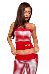 BLARE ZIP BOOB TUBE - RED AND BLUE STRIPE