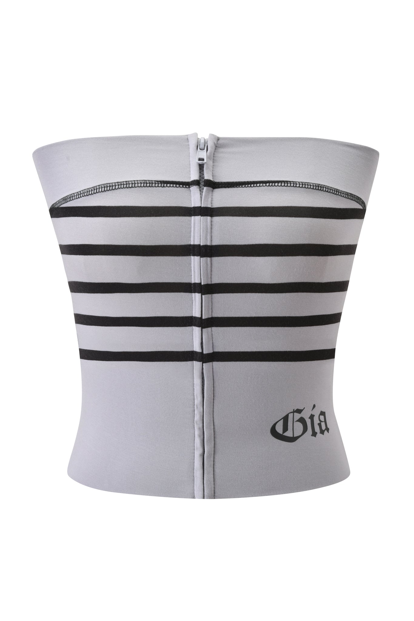 BLARE ZIP BOOB TUBE - GREY AND BLACK STRIPE