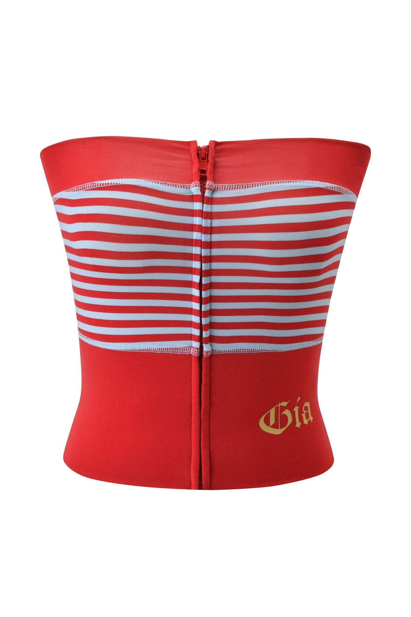 BLARE ZIP BOOB TUBE - RED AND BLUE STRIPE