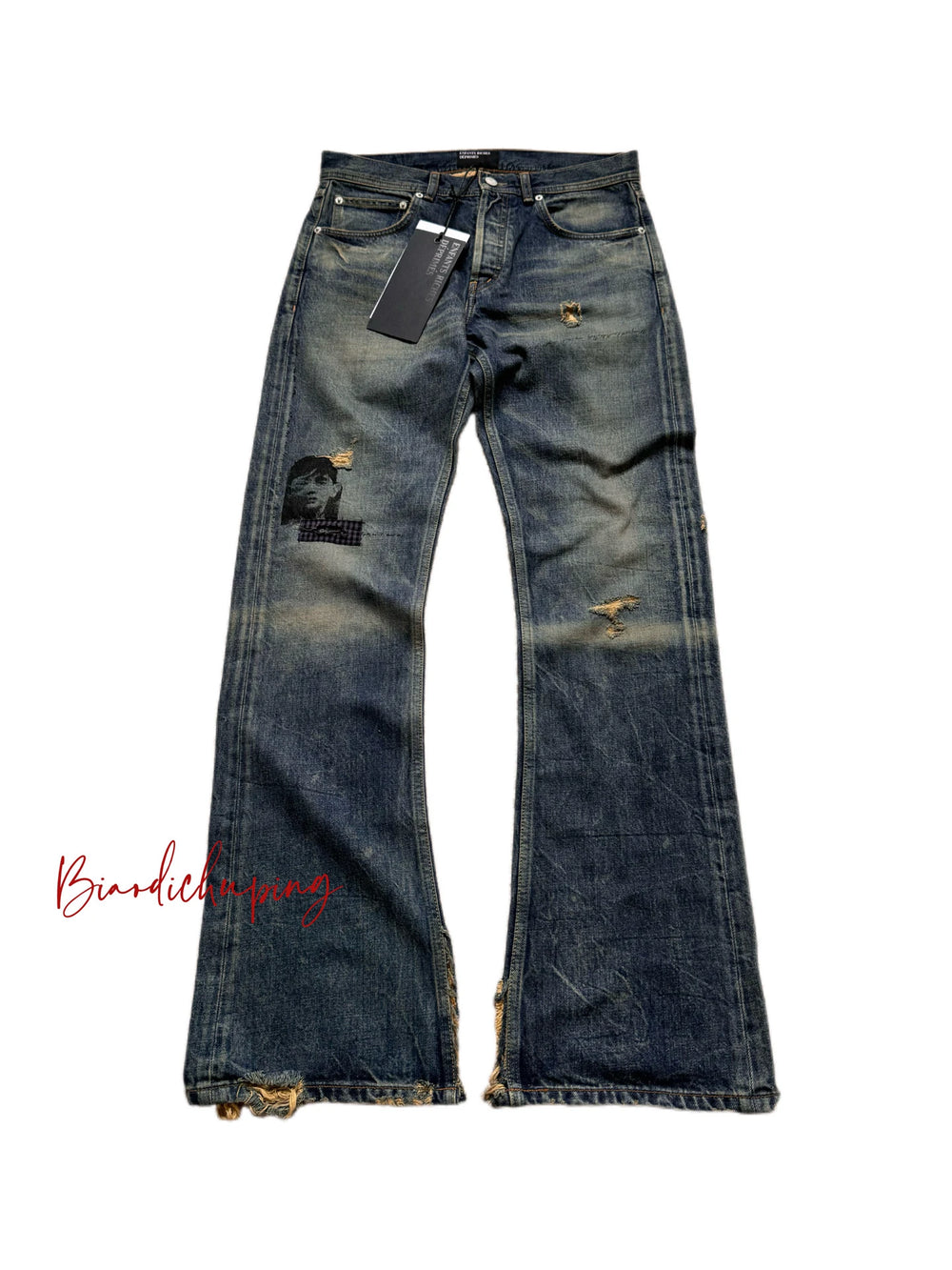 Cousin produces ERD melancholic rich second-generation six pointed star patch, distressed distressed, washed retro micro flared jeans