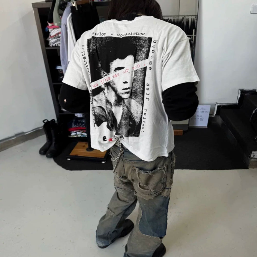 Erd24fw melancholic rich second-generation rebellious youth family trauma washing old short sleeved T-shirt boxy version