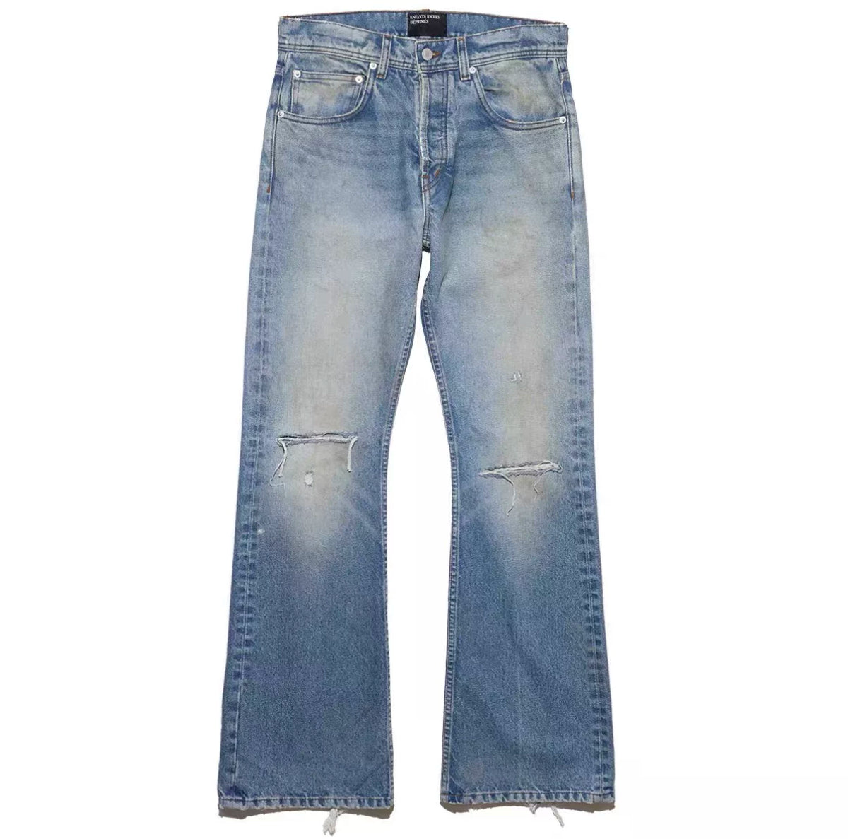ERD 25SS Mud-Dyed Distressed Micro Flare Jeans — Washed Blue