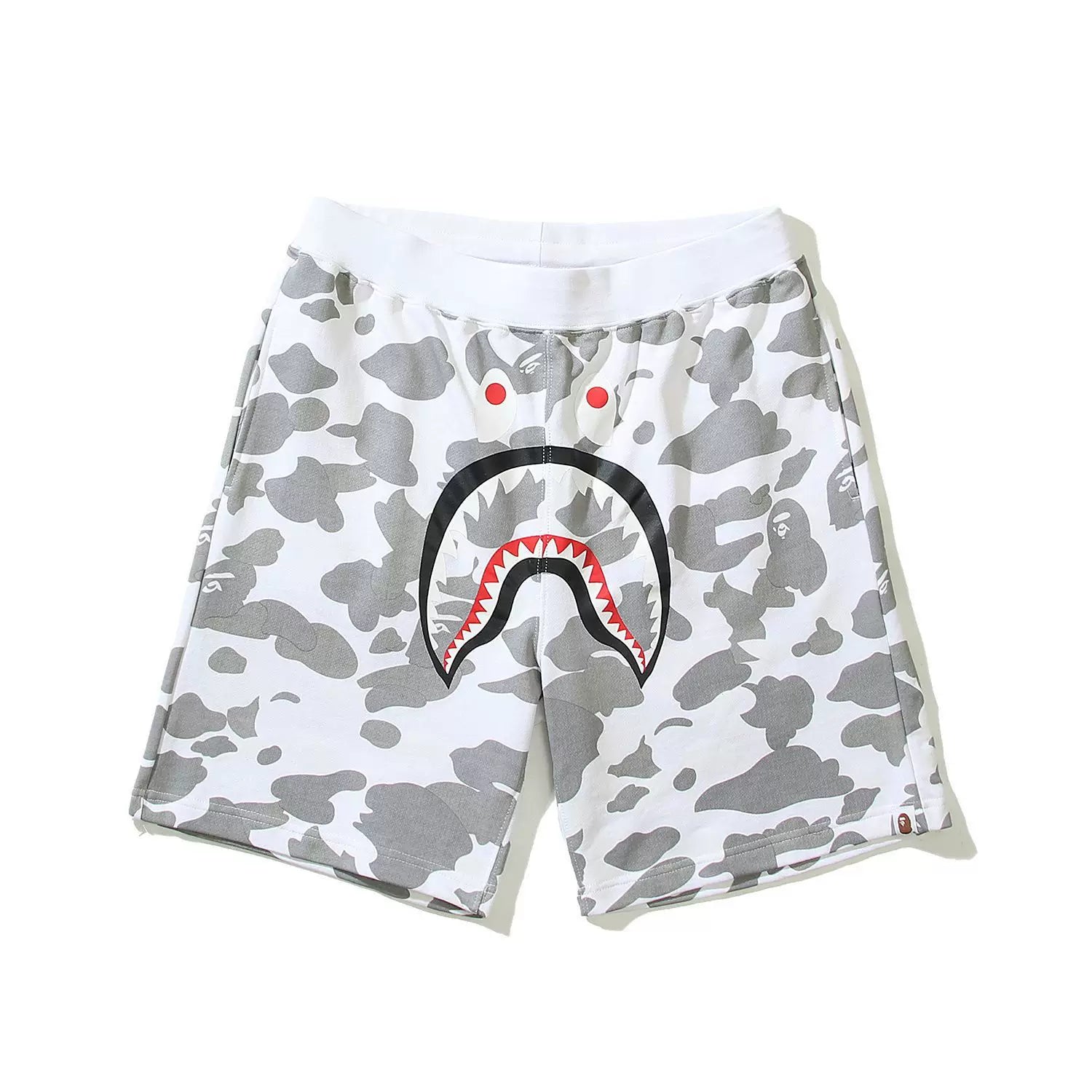BAPE Style Snow Camo Shark Casual Shorts - Off-White/Grey