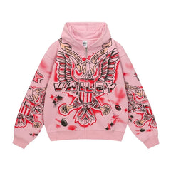 Foreign Trade Fashion Vale Retro Printed Coat High Street Trendy Casual Hip Hop Fashion Men's and Women's Hooded Cardigan Sweatshirt (4)