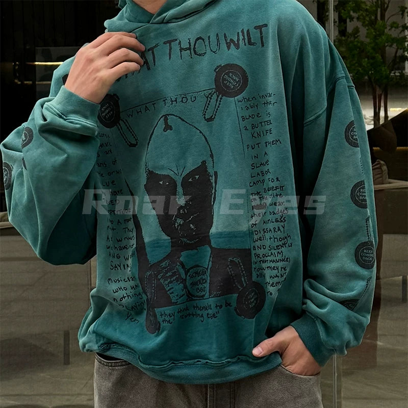 Roaring little eyes ERD24SS melancholic rich second-generation washed cracked NTR alien Tauren hoodie