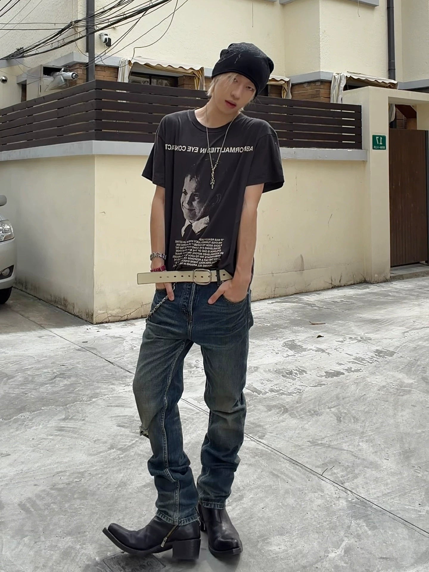 Cousin produces ERD melancholic rich second-generation washed distressed vintage blue straight leg jeans
