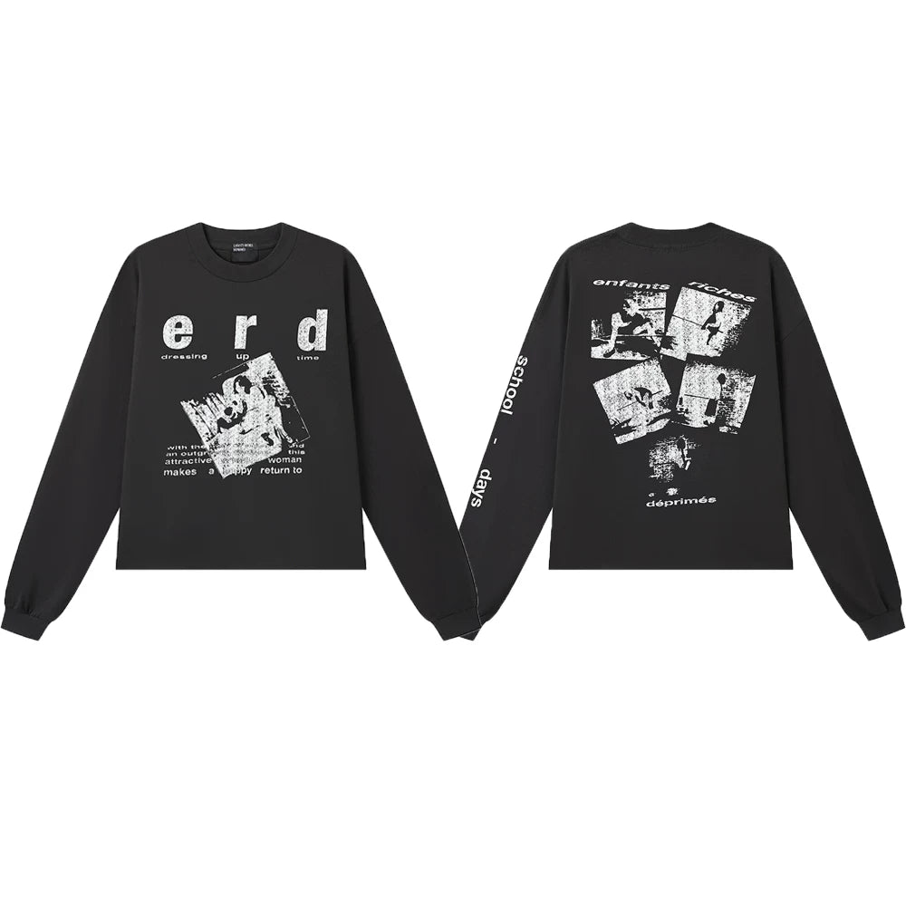 American ERD melancholy rich second-generation trendy brand cleanfit hem rolled edge long sleeved Vibe high street T-shirt couple style (4)