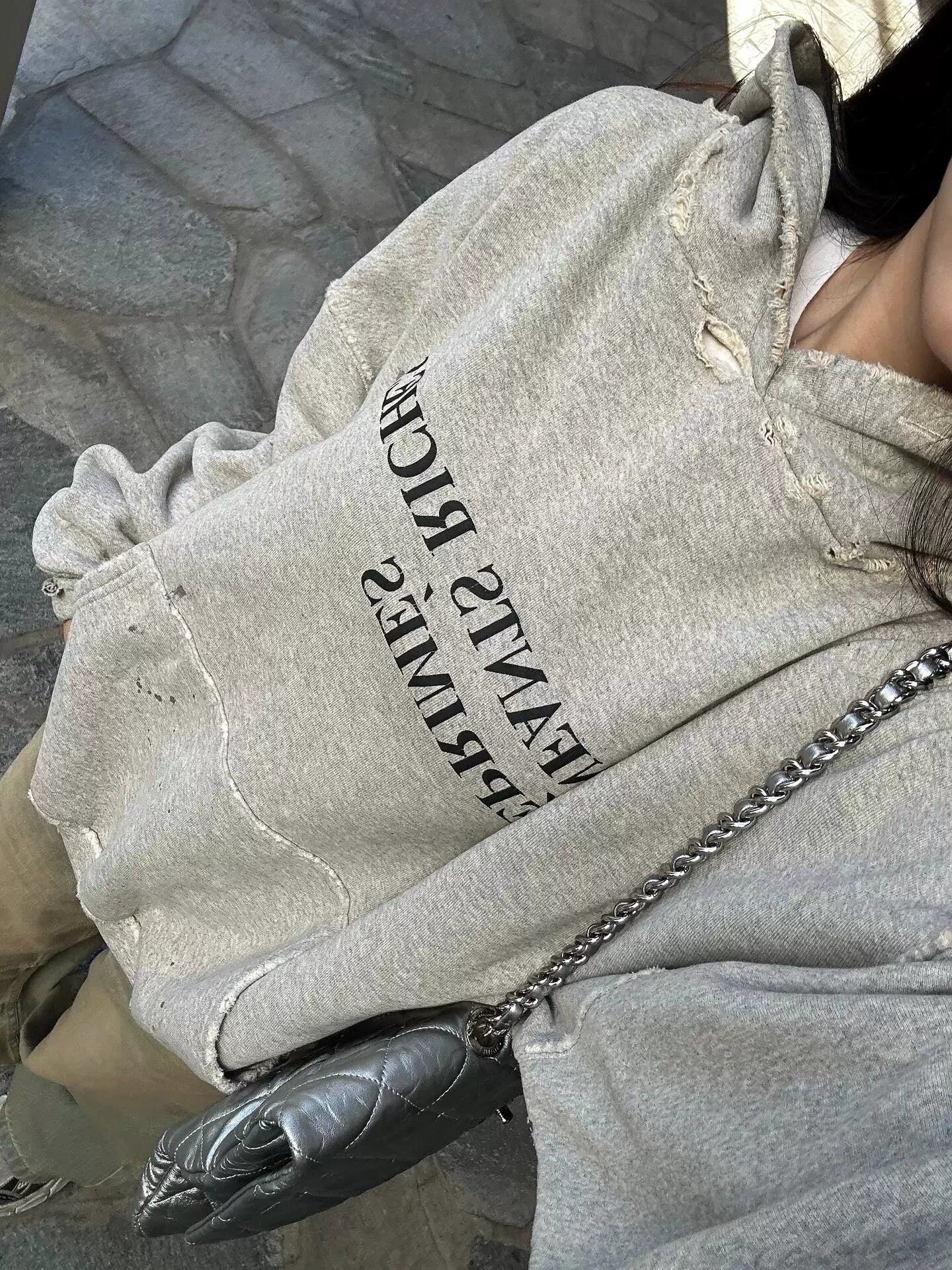ERD melancholic rich second-generation letter printed distressed hoodie worn out American casual loose heavyweight sweatshirt