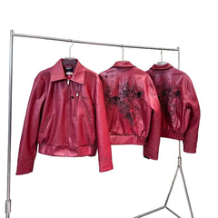 ERD melancholy rich second generation custom dyed PU lambskin loose silhouette short style big smoke embroidered leather jacket coat