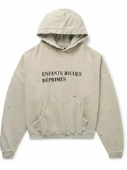 ERD Distressed Letter Print Heavyweight Hoodie - Light Grey