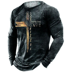 Retro Men's T-shirt 3D Printed Street Hip-hop Loose Crew Neck Casual Long Sleeve (1)