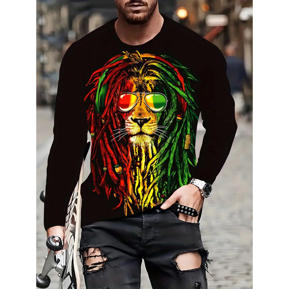 Retro Men's T-shirt 3D Printed Street Hip-hop Loose Crew Neck Casual Long Sleeve (1)