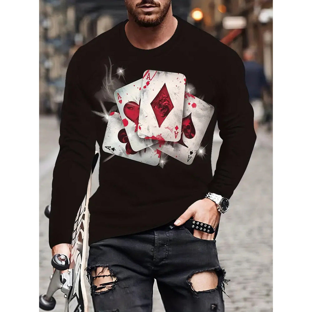 Retro Men's T-shirt 3D Printed Street Hip-hop Loose Crew Neck Casual Long Sleeve (1)