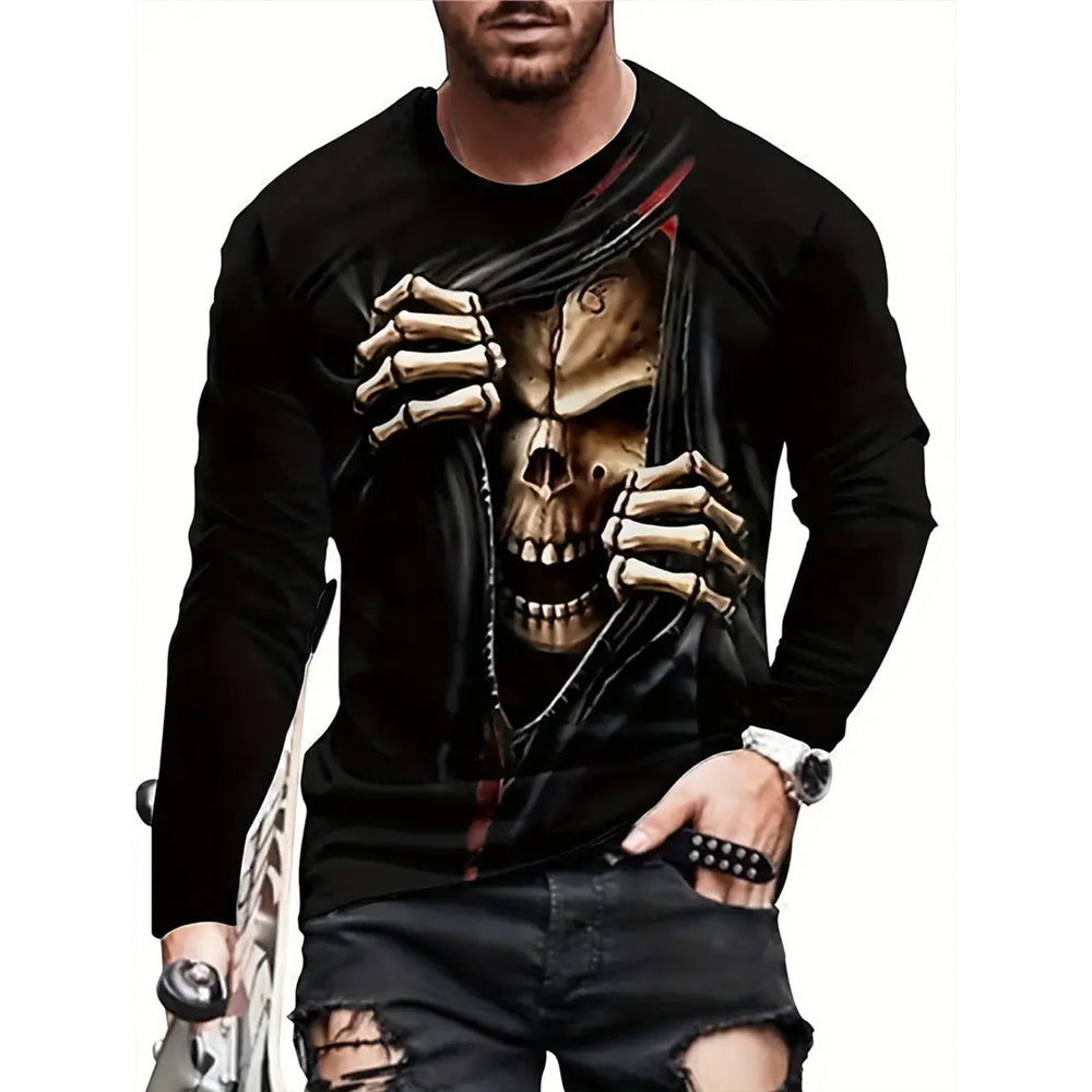 Retro Men's T-shirt 3D Printed Street Hip-hop Loose Crew Neck Casual Long Sleeve (1)